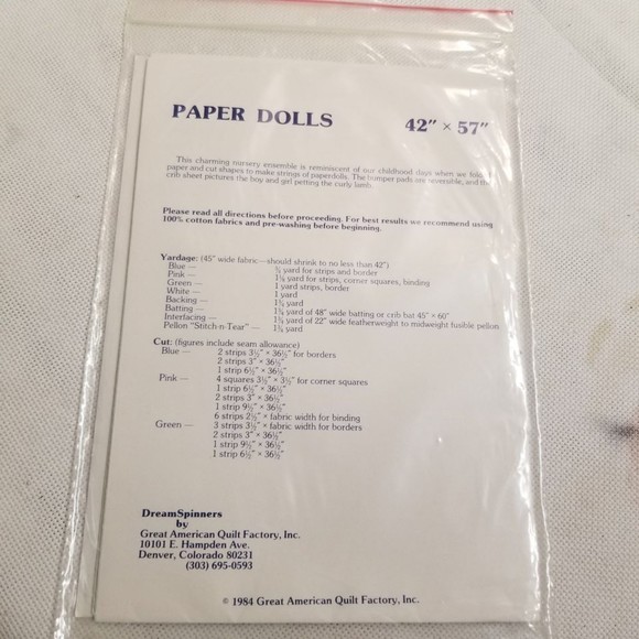 1984 Dream Spinner Paper Dolls quilt patterns Pat039 - Picture 4 of 4